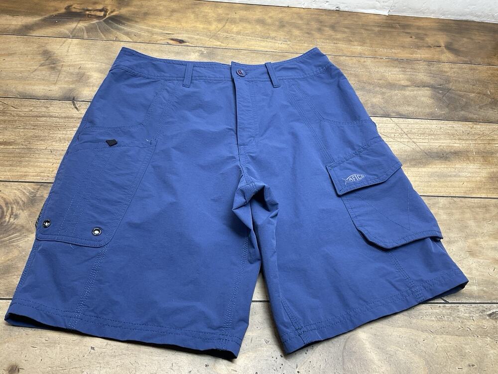AFTCO Fishing Shorts Men’s Size 30 Blue Stretch Performance Utility Cargo Nylon